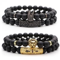 Bracelet vintage classique noir à deux rangs avec perles en verre naturel 8 mm, breloque disco, accessoire de mode unisexe doré