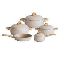Ensemble de 9 ustensiles de cuisine en aluminium moulé sous pression antiadhésifs avec poignée en bois, revêtement céramique, casseroles et poêles, fabrication OEM/ODM