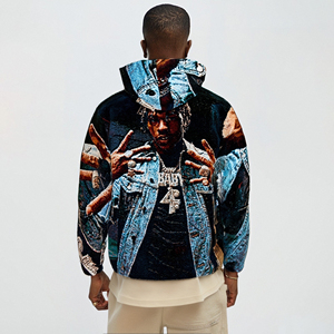 Trung quốc sản xuất tùy chỉnh thiết kế thời trang cotton Polyester dệt quần áo Jacquard tấm thảm Hoodies với thấp moq - Product Image 2