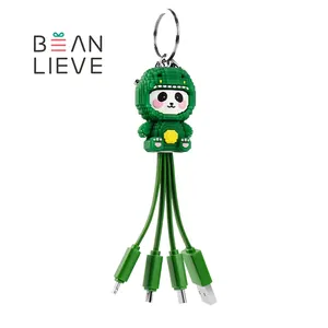 Funny Design Head Cover Panda Pixel Art Style Pvc Multi Type C Mobile Phone Usb 3 In 1 Charging Cable