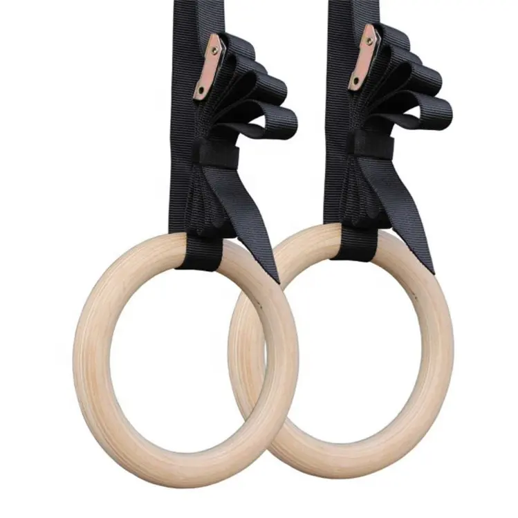 Wooden Gymnastic Rings with Straps Sport Gym Rings Wooden Fitness Rings for Home Gym Body Strength Training