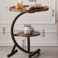 Table d'appoint moderne en forme de C à 2 niveaux, table d'appoint en bois et métal avec étagère de rangement pour salon, chambre à coucher, canapé