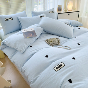 Set di biancheria da letto per bambini in 4 pezzi di alta qualità <span class=keywords><strong>copripiumino</strong></span> in microfibra <span class=keywords><strong>blu</strong></span> con ricamo floreale con motivo a cartone animato per uso domestico - Product Image 2