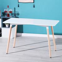 Table à manger rectangulaire en MDF blanc commercial avec pieds en bois massif, table de loisirs moderne pour café, restaurant, maison, meubles
