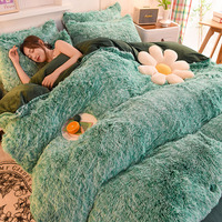 Luxe Imitation Fourrure De Vison 4PCS Ensemble De Literie Couette Housse De Couette Moelleux Coloré En Peluche Couvre-Lit Drap Plat Ensemble De Lit pour L'hiver