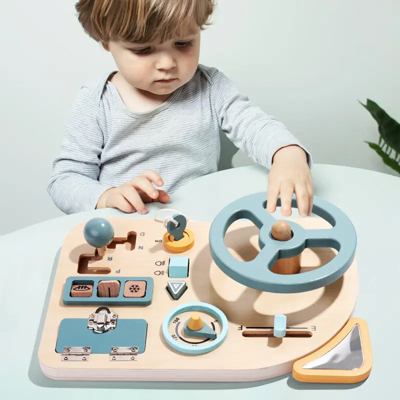 Fashion Simulated Montessori Toys Busy Board Wooden Educational Car Steering Wheel Wood Toys Role Play