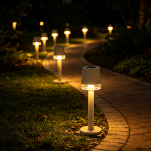 Lámpara <span class=keywords><strong>Solar</strong></span> Moderna para Jardín con Decoración de Anillo de Cristal y Poste de Plástico Beige para Iluminación de Caminos y Paisajes Exteriores - Product Image 1