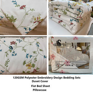 Fabrika tedarikçisi kraliçe otel 5 yıldız yüksek kaliteli nakış yorgan kapağı 120gsm Polyester çiçek nevresim yatak örtüsü seti - Product Image 2