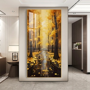 Peinture décorative de luxe pour salon et chambre, paysage doré, art mural, peinture en porcelaine cristalline, lampe LED personnalisée - Product Image 5