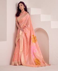 Nuevo último Lino suave con pallu de jequard grande con Sari pesado con piezas de blusa de lujo - Product Image 3