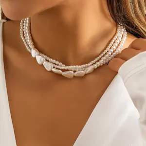新设计复古简约风格高品质珍珠珠子手工女性时尚项链