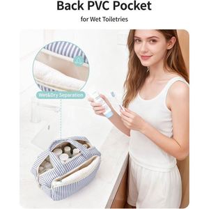 OEM Striped Cosmetic <b>Bag</b> Travel Toiletry Organizer Women <b>Makeup</b> Storage Pouch with Handle <b>Large</b> Capacity Wholesale Supplier - Product Image 6