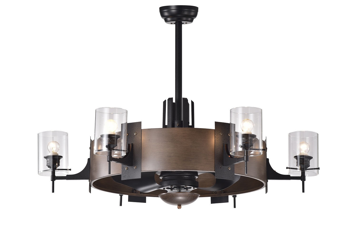 Hot sale  Lodgins Faux-Wood 35-inch 6 Chandelier with Glass Pillar Lamps (Includes Remote and Light Kit) Ceiling Fan,