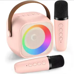 Portable Mini Wireless Bluetooth Karaoke Microphone Kids' Outdoor Usage LED Display ABS Material USB Colored Light Sound System