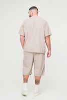 Conjunto Deportivo de Verano Transpirable Beige, Camiseta y Pantalones Cortos de Felpa Jacquard, Holgados, Unisex