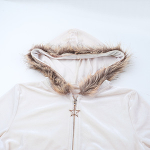 Giacca da <span class=keywords><strong>Donna</strong></span> alla Moda <span class=keywords><strong>con</strong></span> Maniche Lunghe, Zip Frontale, Cappuccio in <span class=keywords><strong>Pelliccia</strong></span>, Velluto, Poliestere, Antivento, Spessa, Casual, Corta, Prodotto di Tendenza 2026 - Product Image 5