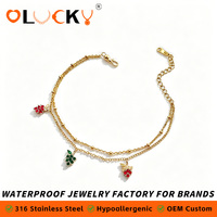 LUCKYJIU Op maat gemaakte waterdichte armband van 18k verguld roestvrij staal met dubbele laag en bedels van rode framboos en groene druif