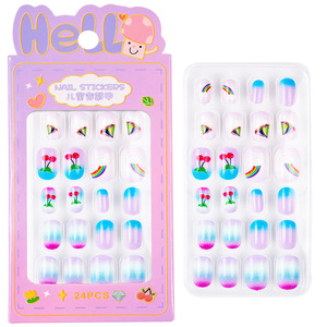Lot de 24 faux ongles carrés courts en gros, motifs fleurs de dessin animé mignons, pour enfants, à presser - Product Image 5