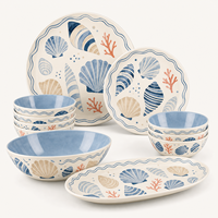 Service de table en mélamine à motif végétal, 6 pièces, moderne, léger, pour plage, piscine, fête, assiettes et bols, vaisselle d'extérieur