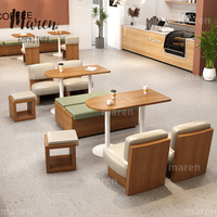 Set Meja dan Kursi Makan Kayu Solid Warna Krem, Kursi Santai Modern, Furnitur Restoran untuk Kedai Kopi Selebgram dan Kedai Teh Susu