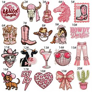 Patch brodé en tissu polyester style cowgirl western, motif cœur et nœud style <span class=keywords><strong>Panthère</strong></span> <span class=keywords><strong>Rose</strong></span>, thermocollant pour chapeaux, bottes et vêtements - Product Image 6