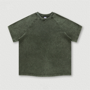 Camiseta vintage de manga raglán personalizada de algodón pesado de 270gsm, acabado de lavado ácido, ropa de calle para hombres con hombros caídos - Product Image 1