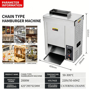 Calentador de Panes para Hamburguesas Comercial de Acero Inoxidable Tipo Cadena, Tostador Vertical Automático de Panes con Papel Antiadherente - Product Image 3