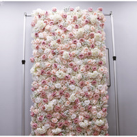 Backdrop Dinding Bunga Pernikahan 8ft X 8ft Dinding 3D untuk Dekorasi Panel Gulung Kain Putih Baby Breath Mawar Pink Bunga Buatan