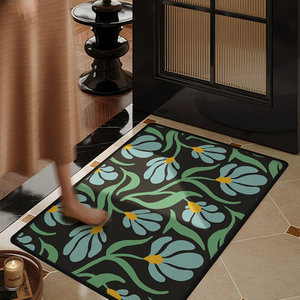 Tapis de salle de bain rectangulaire à motif floral, imitation lin, antidérapant, absorbant, pour entrée de maison - Product Image 5