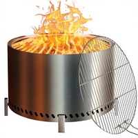 Support de brasero moderne en acier inoxydable poli de 27,5 po avec grille de cuisson et combustion secondaire pour extérieur, jardin et patio