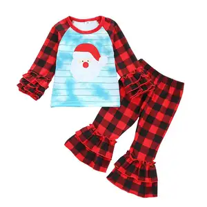 Kerst Kinderkleding Sets Cartoon Rood Santa Auto Geborduurde Geruite Outfits Baby Meisjes Santa Pak