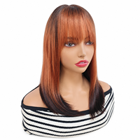 Perruque synthétique lisse mi-longue ombrée cuivre-orange avec frange complète, en fibre résistante à la chaleur, fournisseur en gros d'usine