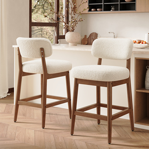Boucle Luxury Counter Height Bar <b>Stools</b> with Solid Wood Frame <b>Seat</b> & Ergonomic Back for Home Bar and Kitchen Use - Product Image 1
