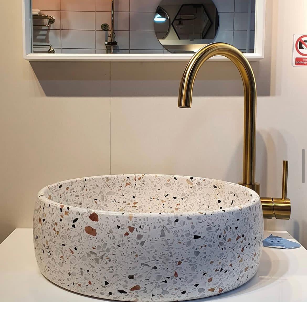 Lavabo En Marbre Incrustation Nacre – 16 Pouces – Rond – Salle De Bain – JK HANDICRAFTS