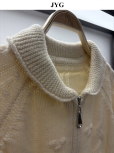 Sustain kadın rahat moda hırka çevre dostu 100% yün kablo örgü yaka katı gevşek Fit fermuar uzun kollu kış için - Product Image 3