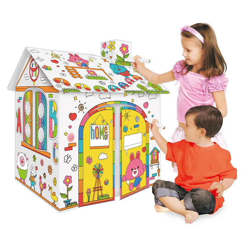 Hot sale DIY Large Cardboard Coloring Creative House Kids Craft Paper Play House