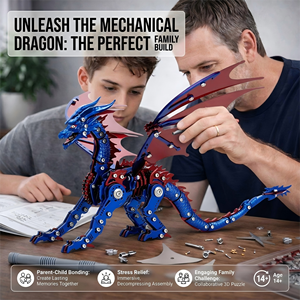 Modèle de dragon mécanique 3D steampunk en métal - <span class=keywords><strong>Puzzle</strong></span> pterosaure en acier inoxydable à monter soi-même pour adultes - Kit de plus de 300 pièces avec articulations mobiles - Product Image 3