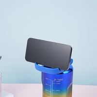 Bouteille d'eau en plastique de 2000 ml avec marqueur de temps, rappel d'hydratation, dégradé électroplaqué, double couvercle, bouteille de sport pour la salle de sport en plein air
