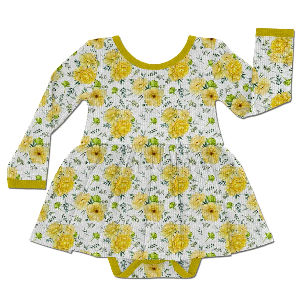 Butik renkli özel bebek bambu giyim kız fırfır parti giyim çiçek yaz çocuklar elbiseler