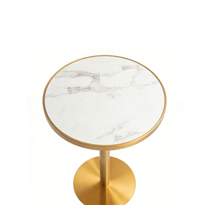 Mesa de Cóctel de Lujo Moderna con Base Redonda de Acero Inoxidable Dorado y Tapa de Mármol Blanco Veteado para Bodas, Eventos al Aire Libre y Restaurantes - Product Image 4