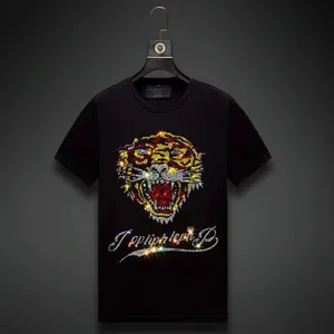 Camiseta de diamante de tigre para hombre, camisa de diseño 100% de algodón, con diamantes de imitación, de alta calidad, venta al por mayor, gran oferta