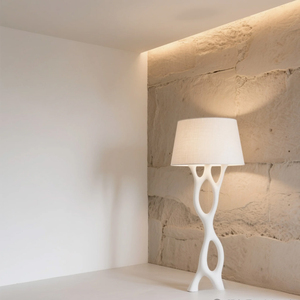 Lámpara de Mesa Escultórica Orgánica Blanca con Marco Curvo Estilo Wabi Sabi y Pantalla de Tela de Lino para Dormitorio, Sala de Estar y Hogar - Product Image 6