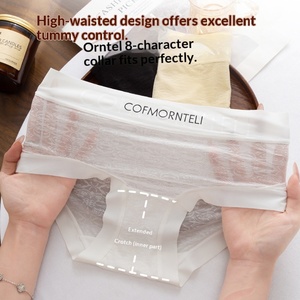 Ouruofeng Ropa Interior Femenina de Punto Ultrafina y Suave con Encaje, Diseño de Letras, para Verano, Corte Largo, Antibacteriana, de Tiro Medio, Sin Costuras - Product Image 2