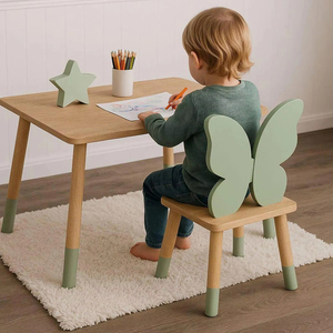 Ensemble table et chaises pour enfants papillon Mobilier Montessori Ensemble pour tout-petits en bois fait à la main Table de jeu pour enfants Chaise papillon - Product Image 2