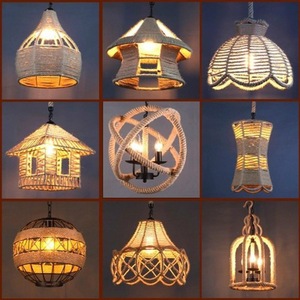 Lámpara colgante redonda de una sola cabeza con cuerda de cáñamo estilo industrial retro, E27 LED, para hotel, cafetería, bar, cafetería, accesorio de iluminación. - Product Image 1