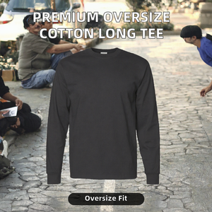 เสื้อยืดแขนยาวผู้ชาย ผ้าฝ้าย 100% หนัก 180 กรัม ทรงโอเวอร์ไซส์ คอกลม ผ้าถัก สกรีนโลโก้ได้ ใส่สบายๆ - Product Image 2