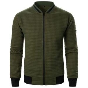 Veste zippée personnalisée pour homme, à carreaux et couleur unie, col montant, style décontracté, sweat-shirt, manteau tendance pour homme - Product Image 5