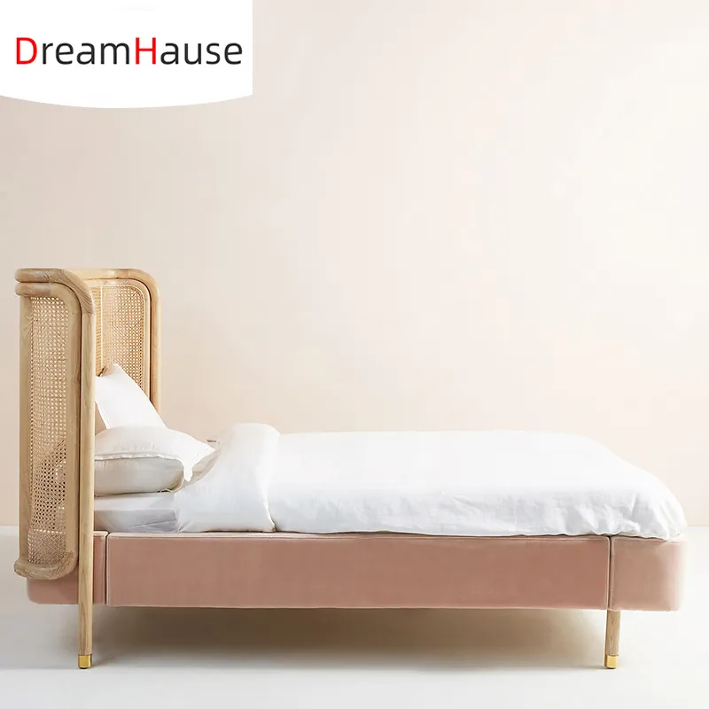 Dreamhause Nordic Massivholz Rattan Licht Luxus Moderne <span class=keywords><strong>Französisch</strong></span> Japanischen Stil Bett Bett Zimmer Möbel Hotel 1,8 m Doppelbett