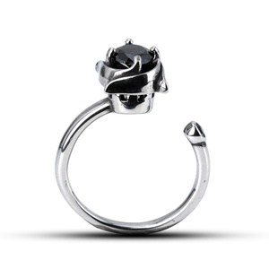 316L Stainless Steel Stress Relief <b>Ring</b> Floral Design Black Gemstone Inlay Adjustable Fashion Jewellery Unisex for Everyday Wear - Product Image 4