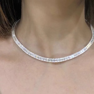 3x5mm 4x6mm 5x7mm Emerald Cut Tennis necklace 14K white gold <b>Iced</b> <b>Out</b> Tennis <b>Chain</b> Women's Baguette Cut Diamond Tennis Necklace - Product Image 1